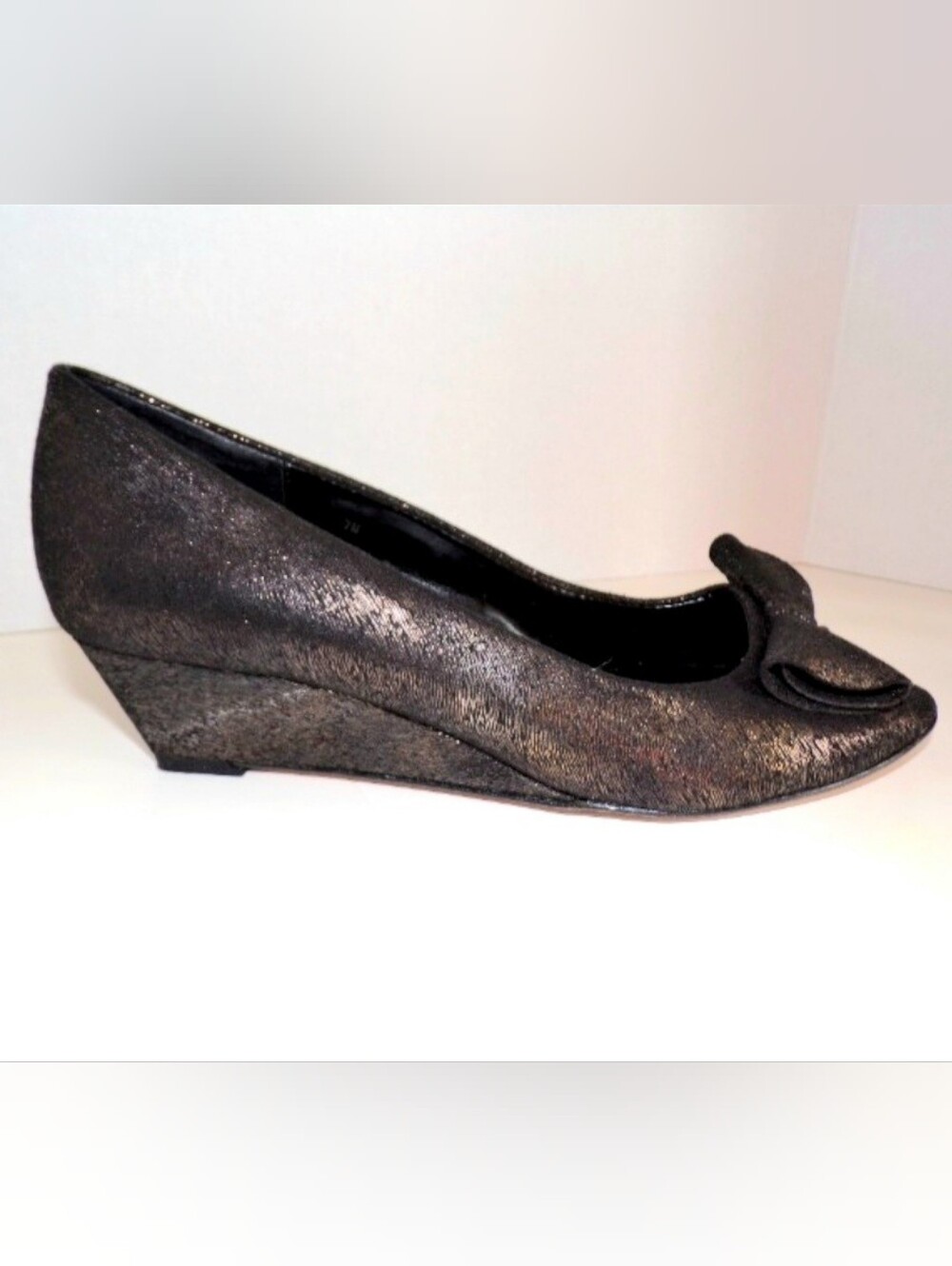 Vaneli Goldish Brown Open Toe Wedge Heels